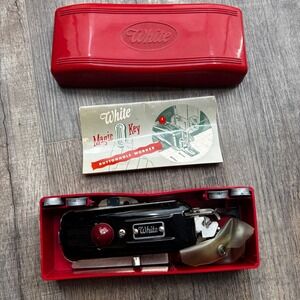 White Magic Key Buttonhole Worker‎ Vintage Sewing Machine Attachment Red Case